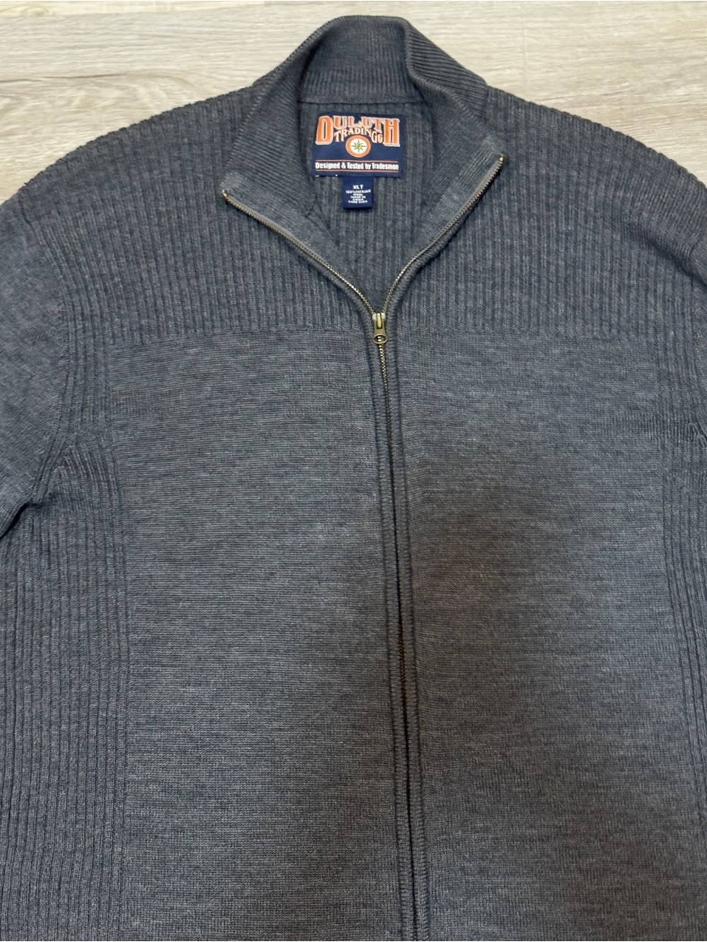 Duluth Trading Co Merino Wool Charcoal Gray Full-Zip Ribbed Cardigan XL Tall